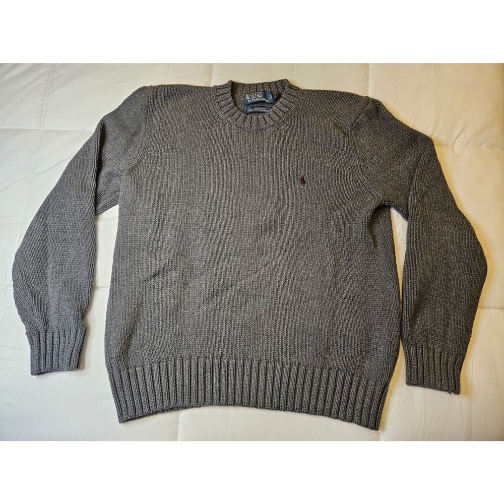 Polo Ralph Lauren Mens Grey Cotton Shaker Stitch Crewneck Sweater Large - Picture 2 of 9